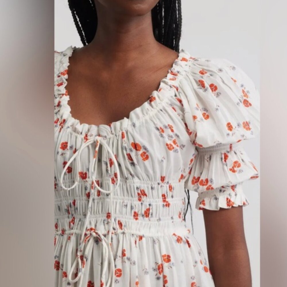 Doen Ischia White Floral Red Poppy Field Maxi Dress Sz M NWT - Picture 2 of 10